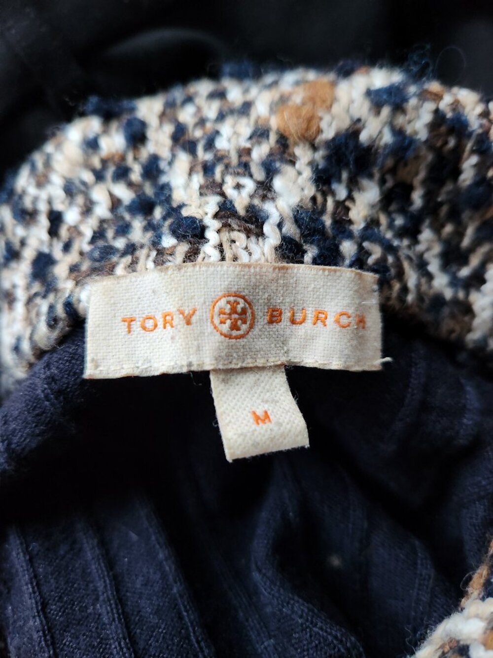 Tory Burch Navy Merino Wool & Tweed Long Sleeve Sweater - M - Picture 3 of 8